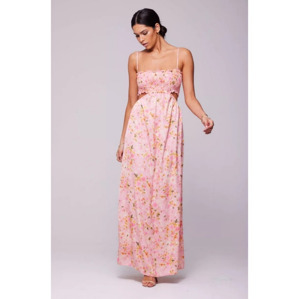 Resa | Jordan Smocked Cut Out Floral Satin Maxi Dress Jasmine Nwot